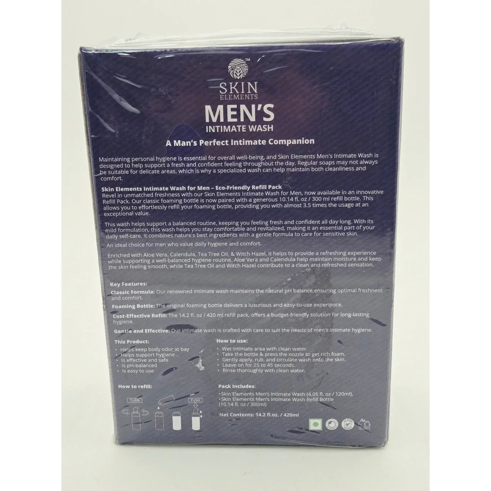 Skin Elements Mens Intimate Wash XL Pack 420ml Foaming Wash and Refill Kit New